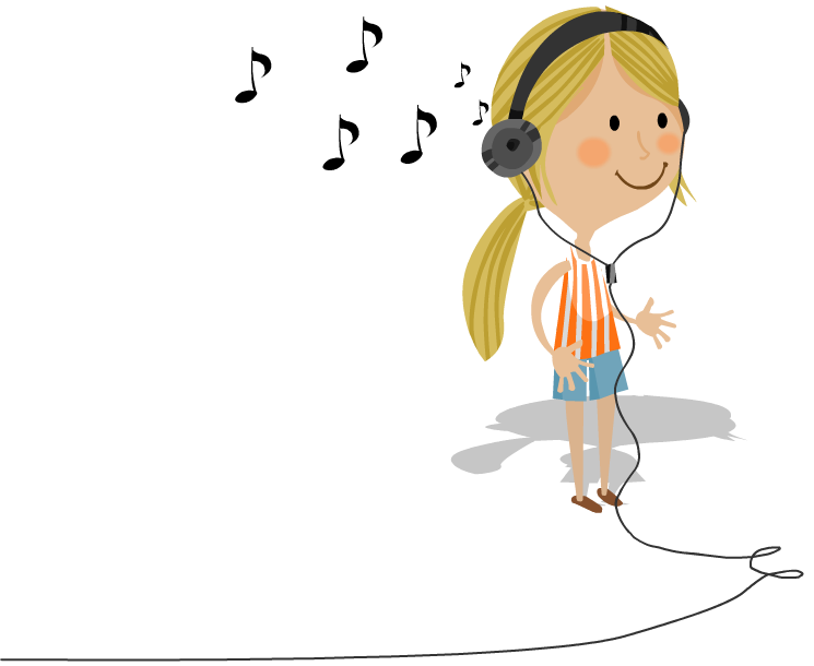 Dziewczynka ze słuchawkami na uszach słuchająca muzyki